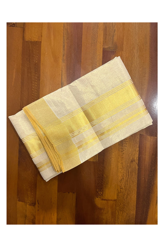 Southloom Handloom Premium Balaramapuram Tissue Angavasthram / Neriyathu 2 inch Kasavu (aka Kavani / Mel Mundu / Utthariyam / Ponnada)