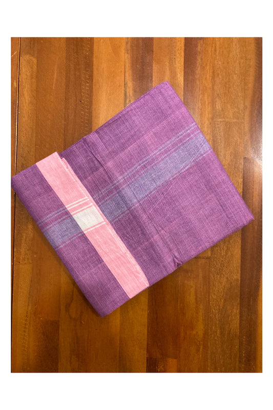 Southloom Premium Handloom Violet Solid Single Mundu (Lungi) with Grey Border