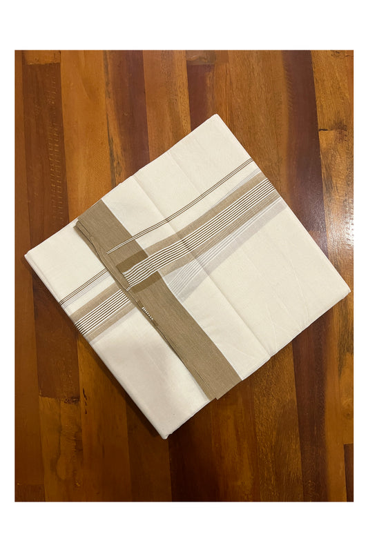 Pure Cotton Off White Double Mundu with Brown Kara (South Indian Dhoti)