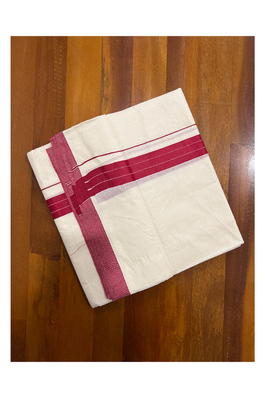 Pure Cotton Off White Double Mundu with Dark Red Border (South Indian Dhoti)