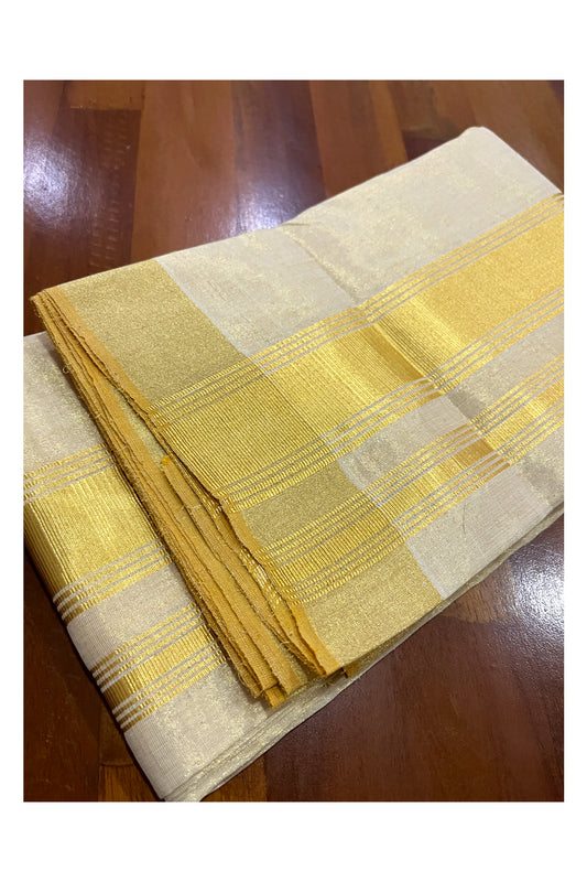 Southloom Handloom Premium Balaramapuram Tissue Angavasthram / Neriyathu 2 inch Kasavu (aka Kavani / Mel Mundu / Utthariyam / Ponnada)