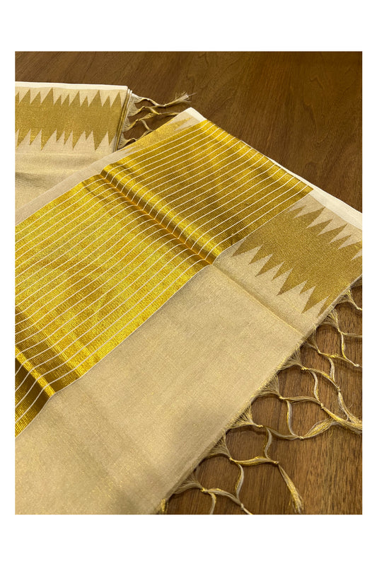 Southloom Onam 2022 Premium Handloom Tissue Kasavu Saree with Zig Zag Handwoven Design on Borders