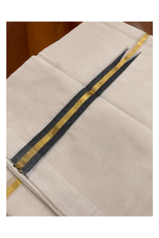 Southloom Premium Handloom Chutti Kara Kasavu Double Mundu (South Indian Dhoti) with Black Chutti