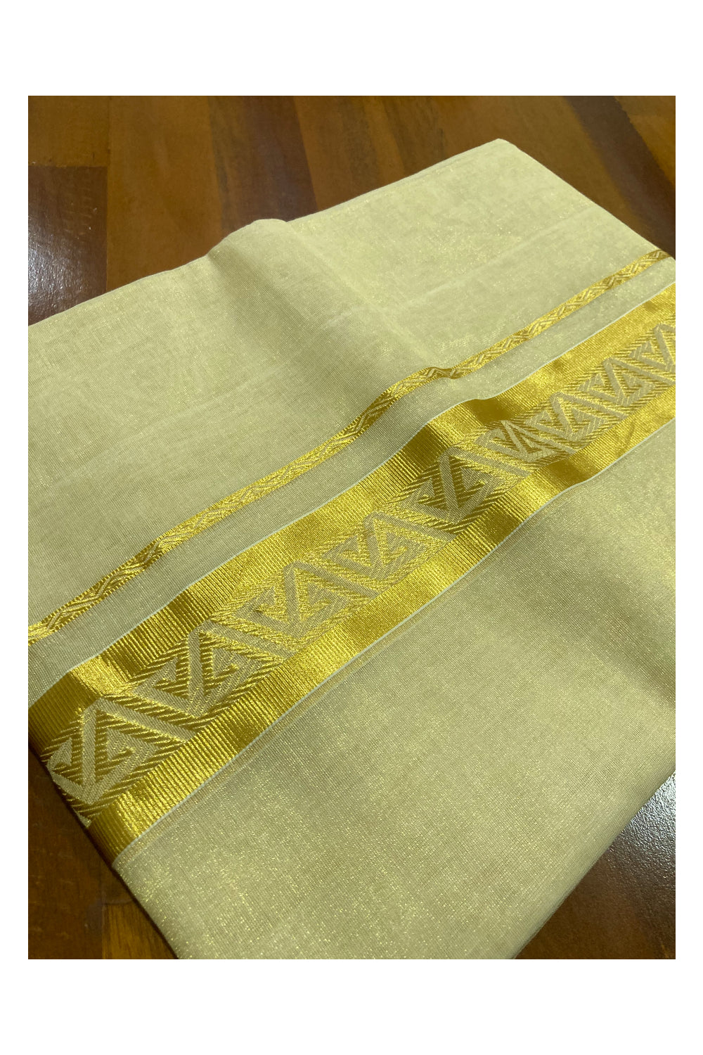 Southloom Premium Handloom Tissue Mundu with Kasavu Woven Border (South Indian Dhoti)