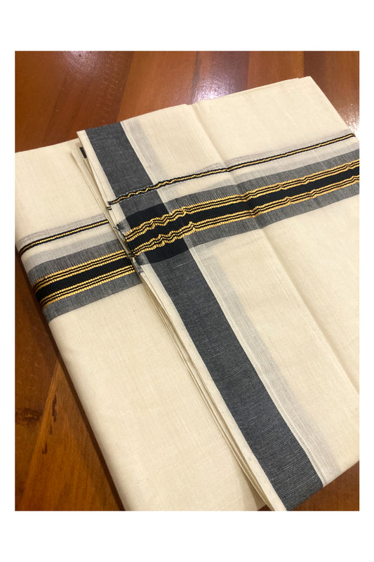 Pure Cotton Kerala Double Mundu with Kasavu and Black Border (South Indian Dhoti)