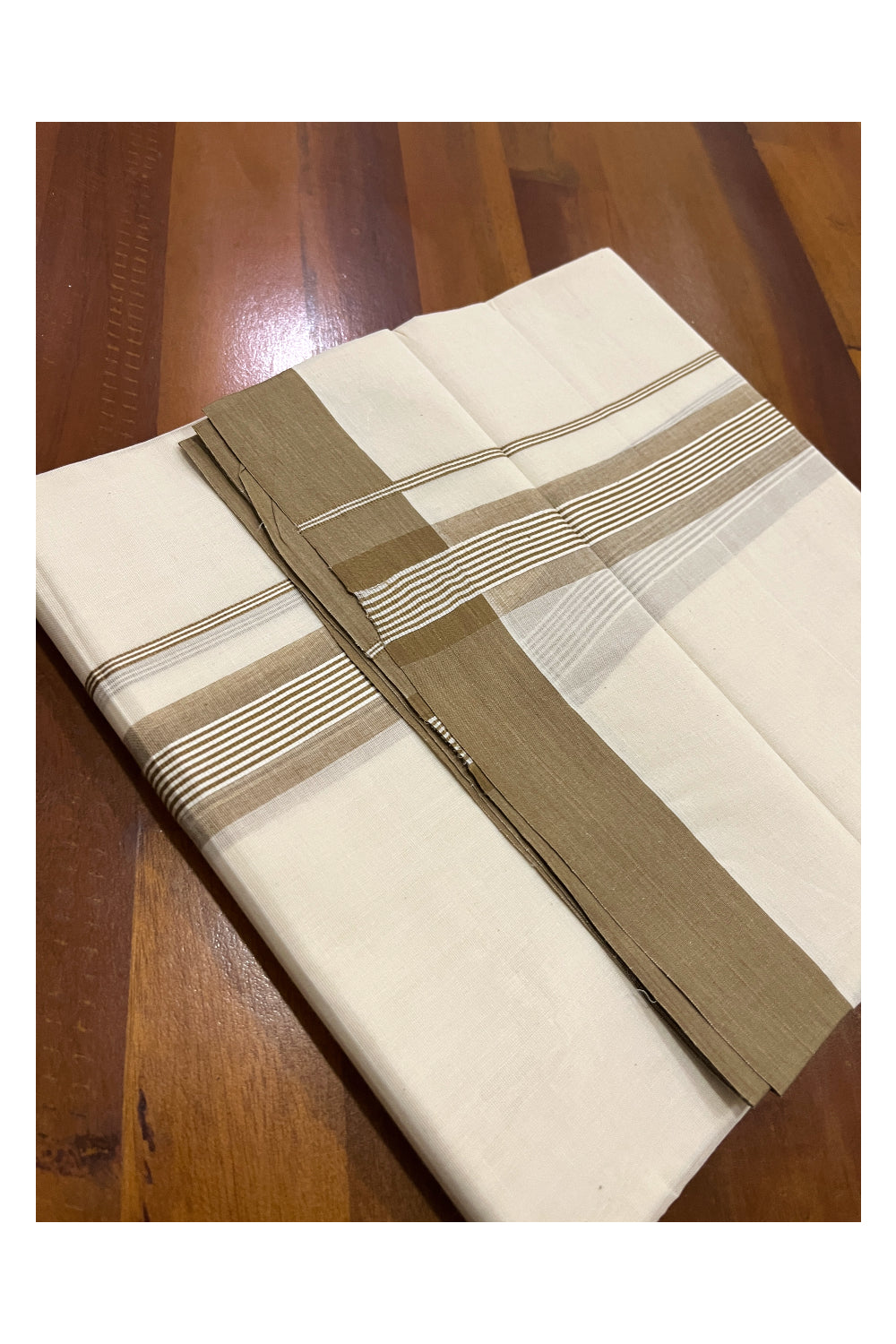 Pure Cotton Off White Double Mundu with Brown Kara (South Indian Dhoti)