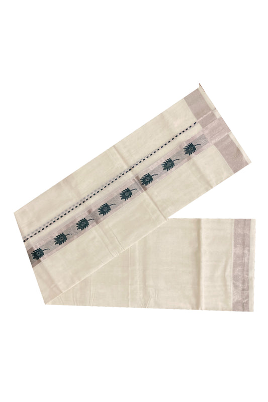 Southloom Handloom Premium Silver Kasavu Double Dhoti with Woven Design Border