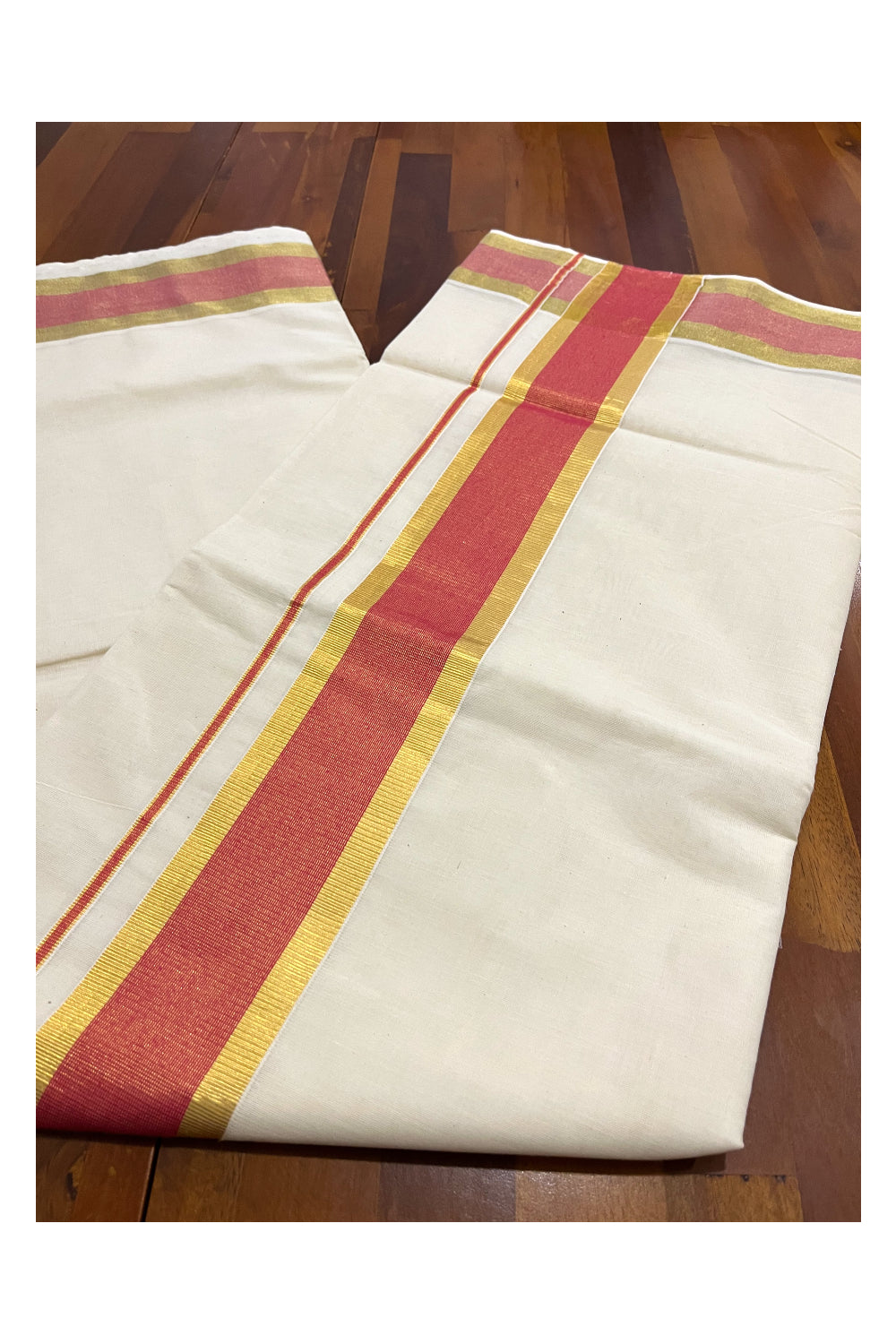 Pure Cotton Kerala Saree with Kasavu and Red Border