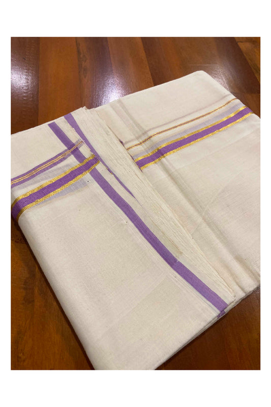 Southloom Balaramapuram Unakkupaavu Handloom Mundu with Light Violet and Puliyilakkara Kasavu Border