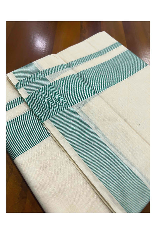 Off White Kerala Double Mundu with 2 inch Green Line Border (South Indian Dhoti)