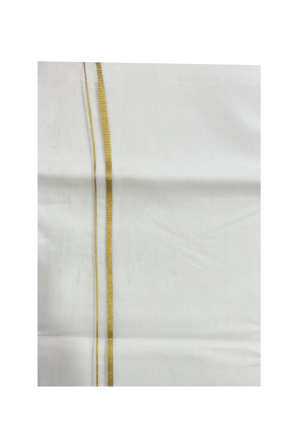 Pure White Cotton Double Mundu with Kasavu Line Border (South Indian Dhoti)