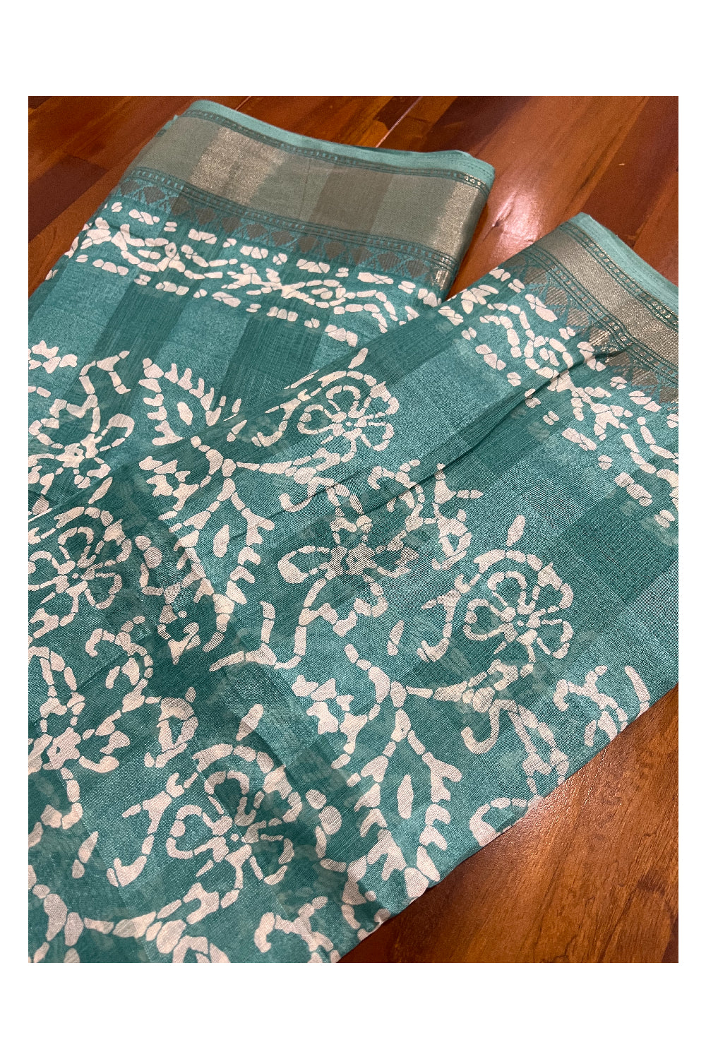 Southloom Turquoise Cotton Printed Designer Saree