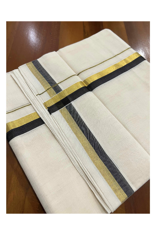 Southloom Kuthampully Pure Cotton Handloom Mundu with Golden and Black Kasavu Border