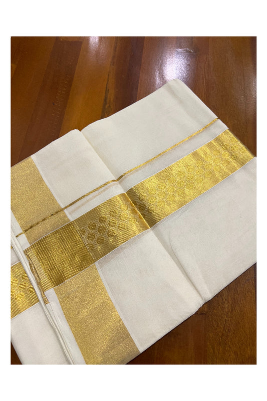 Southloom Balaramapuram Handloom Pure Cotton Wedding Mundu with Kasavu Woven Small Polka Design Border (South Indian Dhoti)