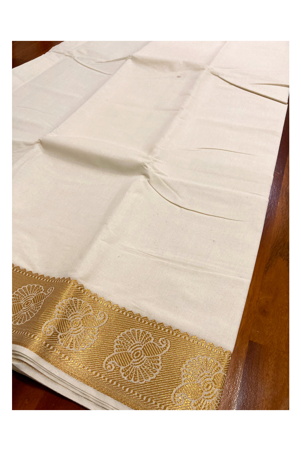 Kerala Plain Cotton Skirt Material with Kasavu Woven Border (4 meters)