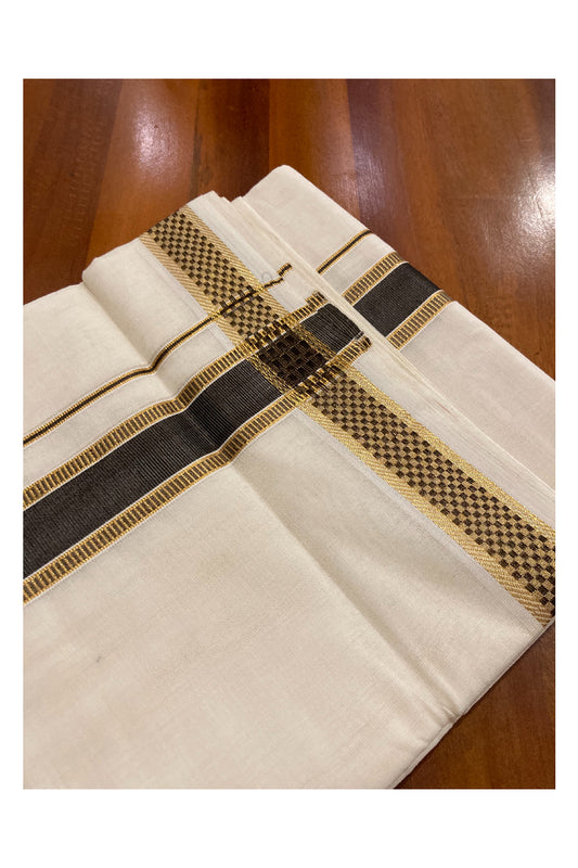 Southloom Premium Handloom Pure Cotton Mundu with Golden and Black Kasavu Design Border (South Indian Dhoti)