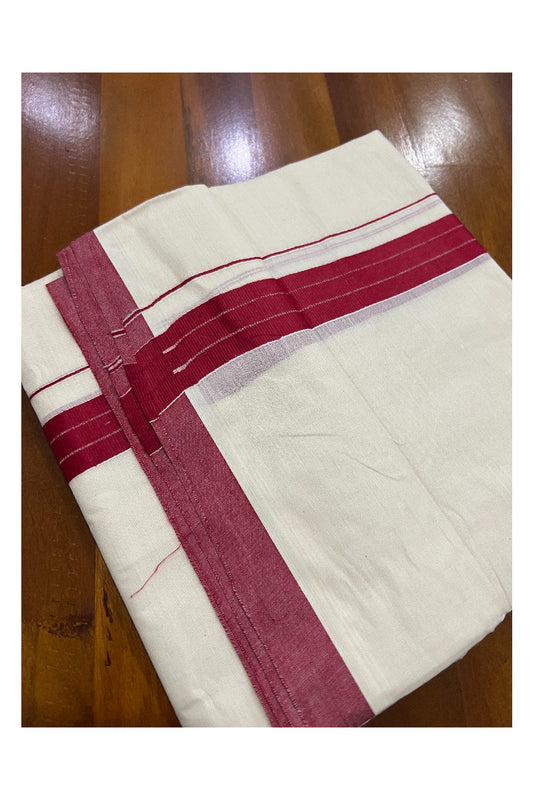 Pure Cotton Off White Double Mundu with Dark Red Border (South Indian Dhoti)