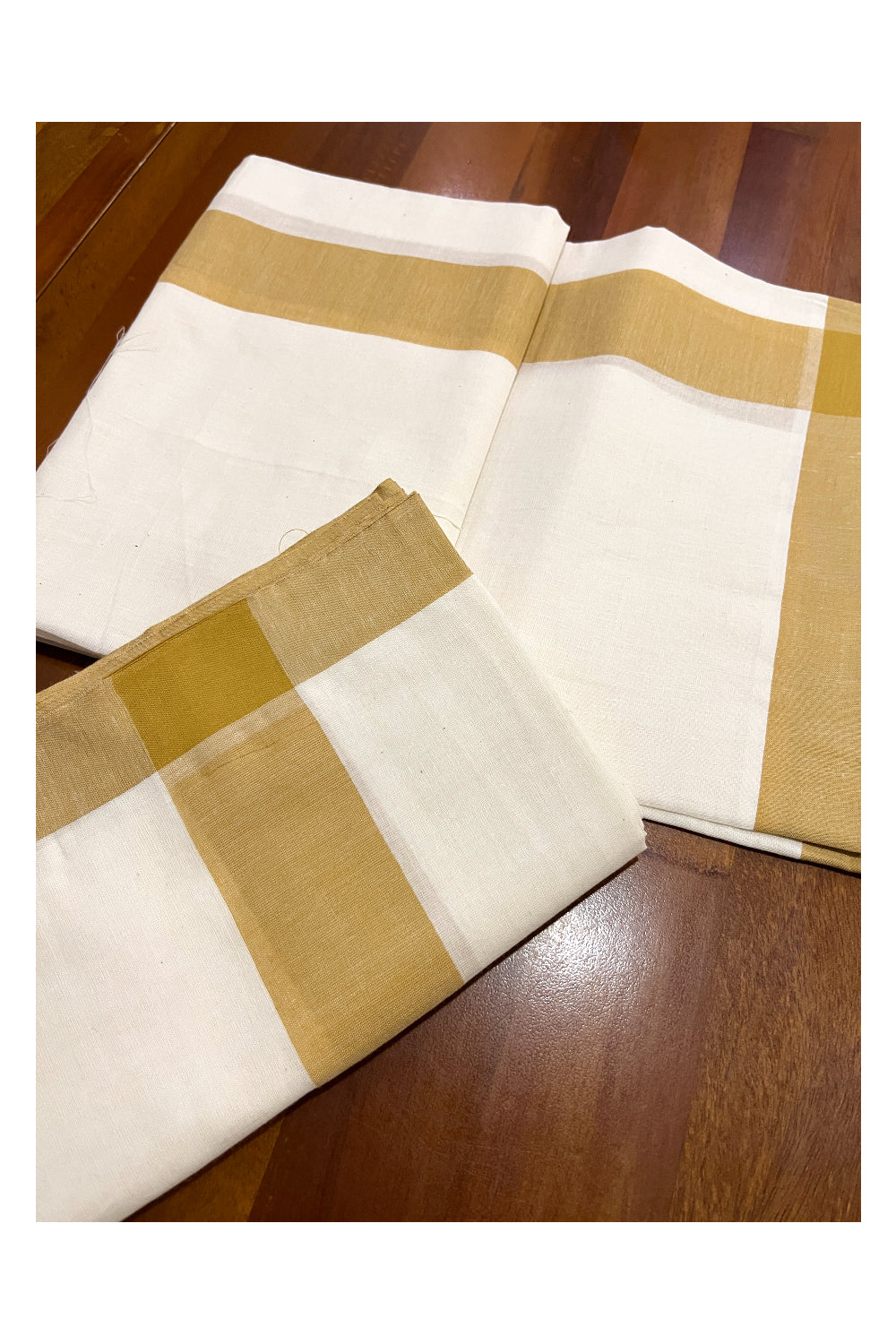 Kerala Cotton Mulloth Mundum Neriyathum Single (Set Mundu) with Yellow Border (Extra Soft Cotton)