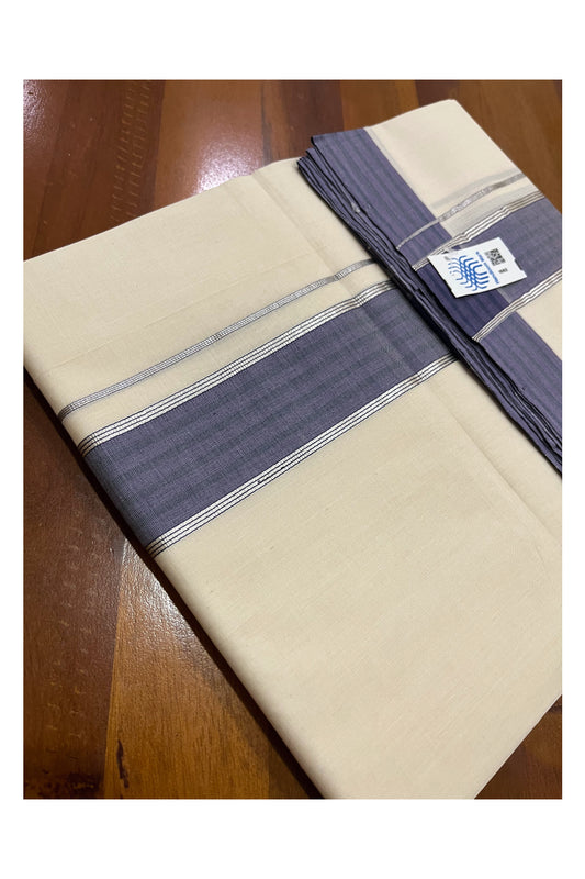 Southloom Premium Unakkupaavu Handloom Wedding Mundu with Violet and Silver Kasavu Border