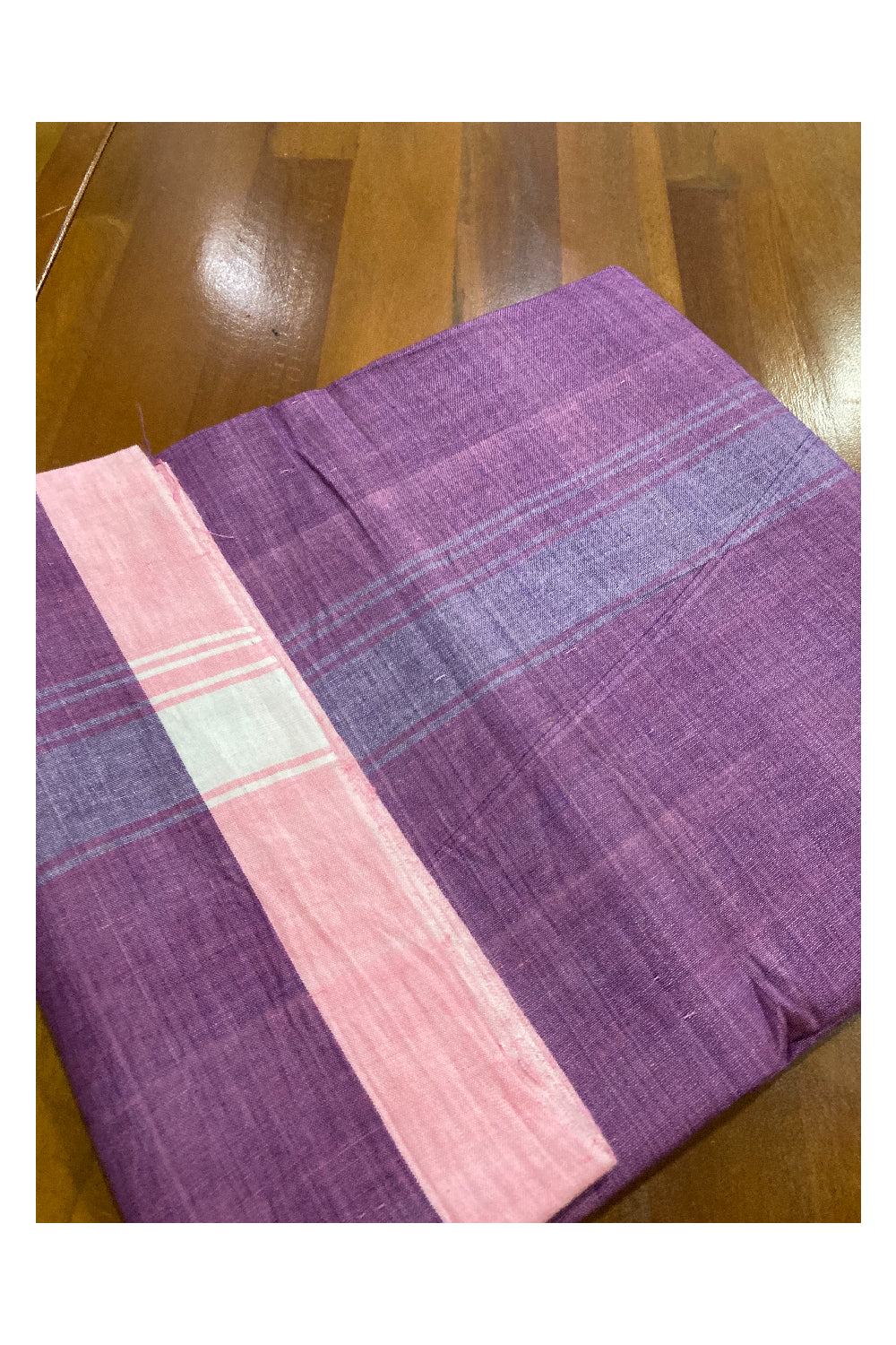 Southloom Premium Handloom Violet Solid Single Mundu (Lungi) with Grey Border