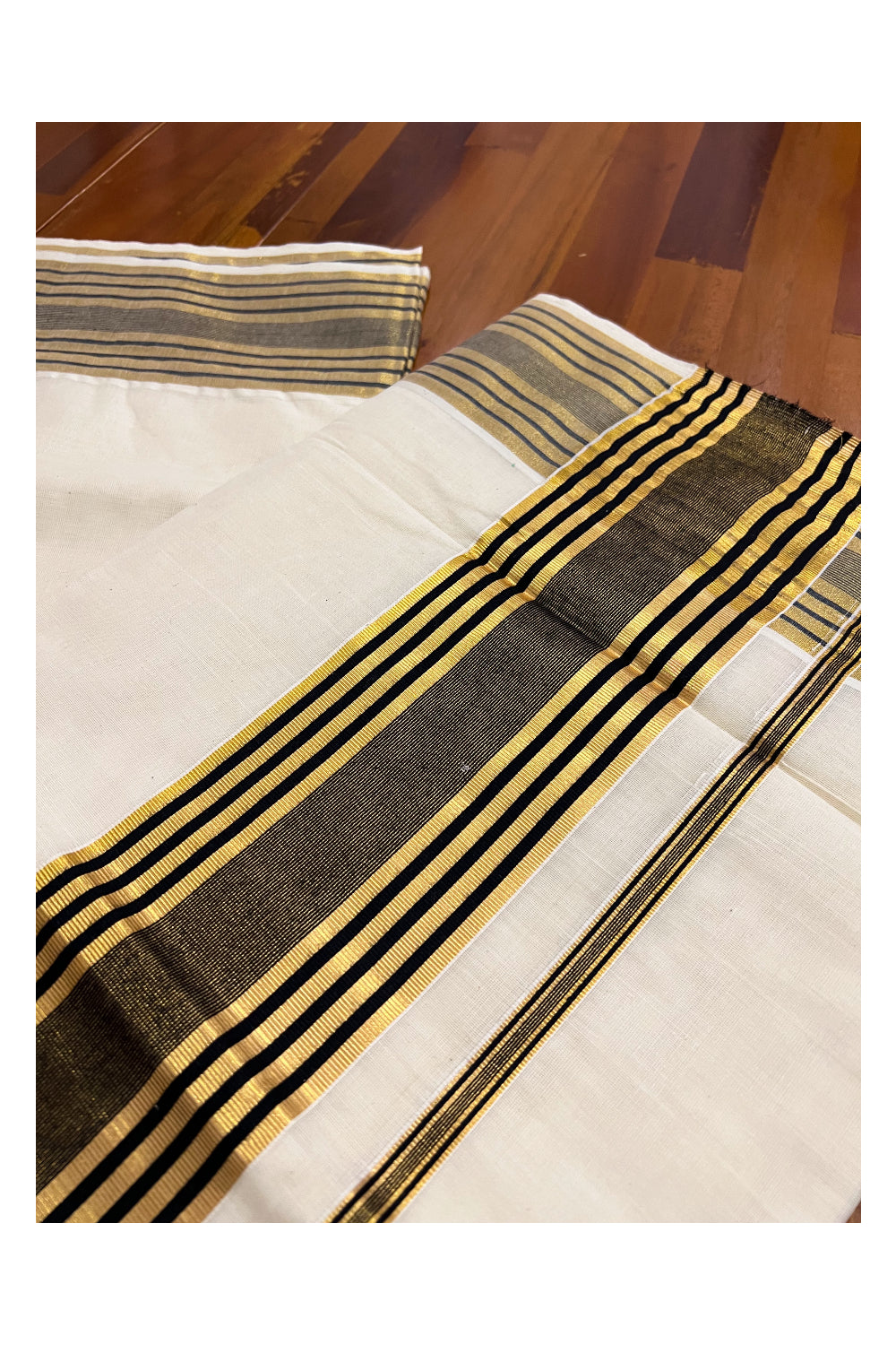 Pure Cotton Kerala Saree with Kasavu and Black Line Border