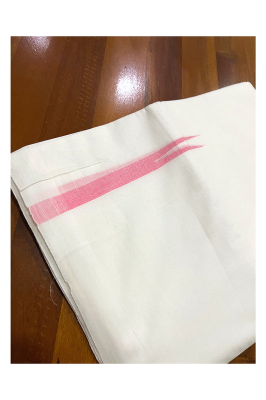 Pure White Cotton Double Borderless Mundu with Pink Chutti Design on Bottom (South Indian Dhoti)