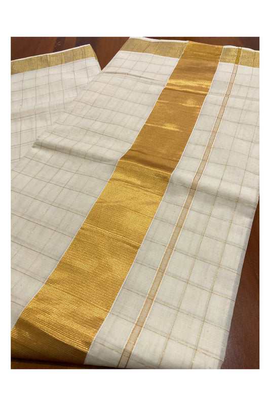 Pure Cotton Kerala Kasavu Check Design Saree with 3x2 inch Border