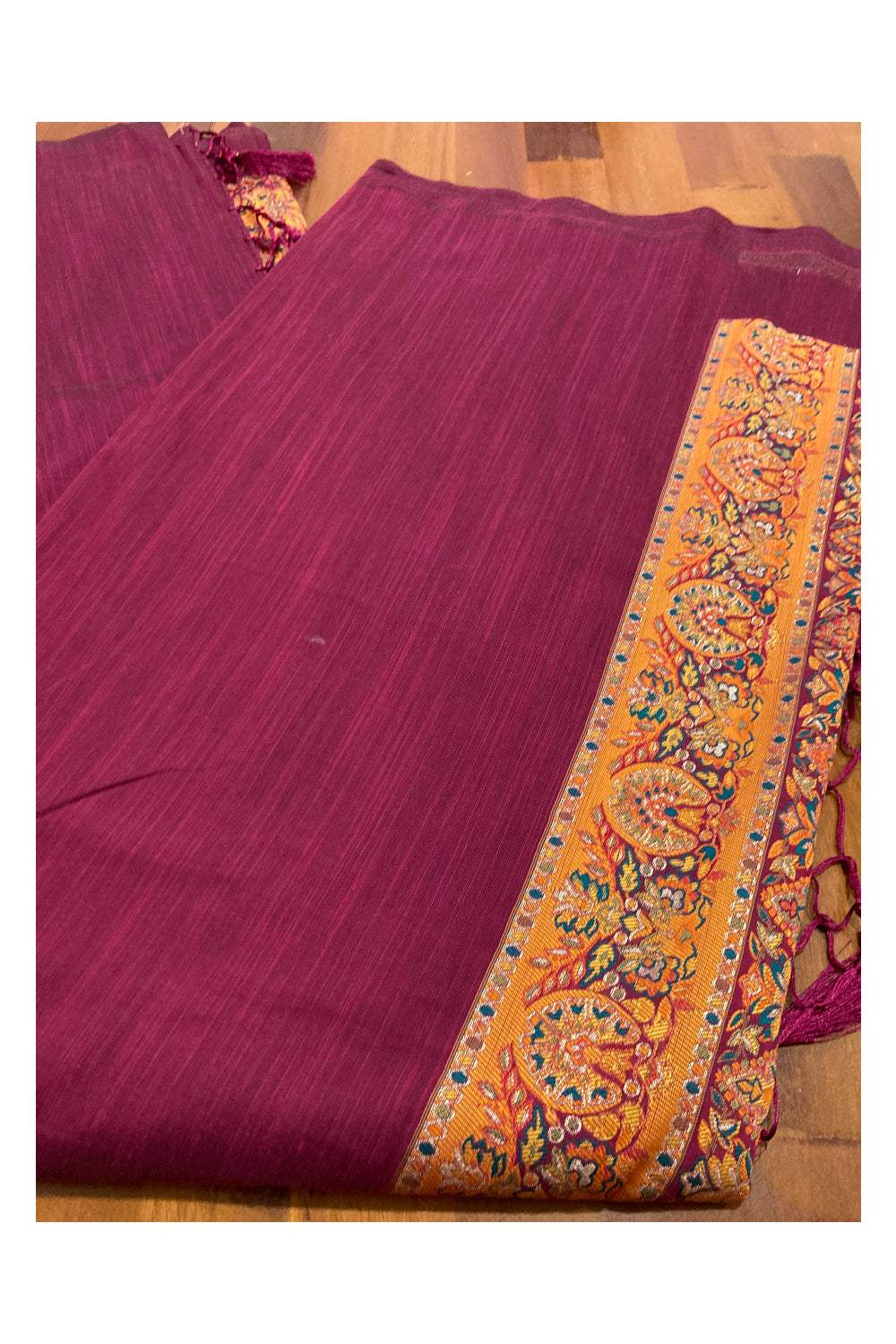 Southloom Magenta Cotton Saree with Multicoloured Designer Pallu