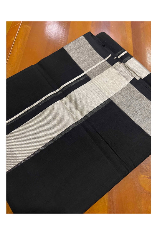 Southloom Kuthampully Handloom Pure Cotton Mundu with 2 inch Silver Kasavu Kara (South Indian Kerala Dhoti)