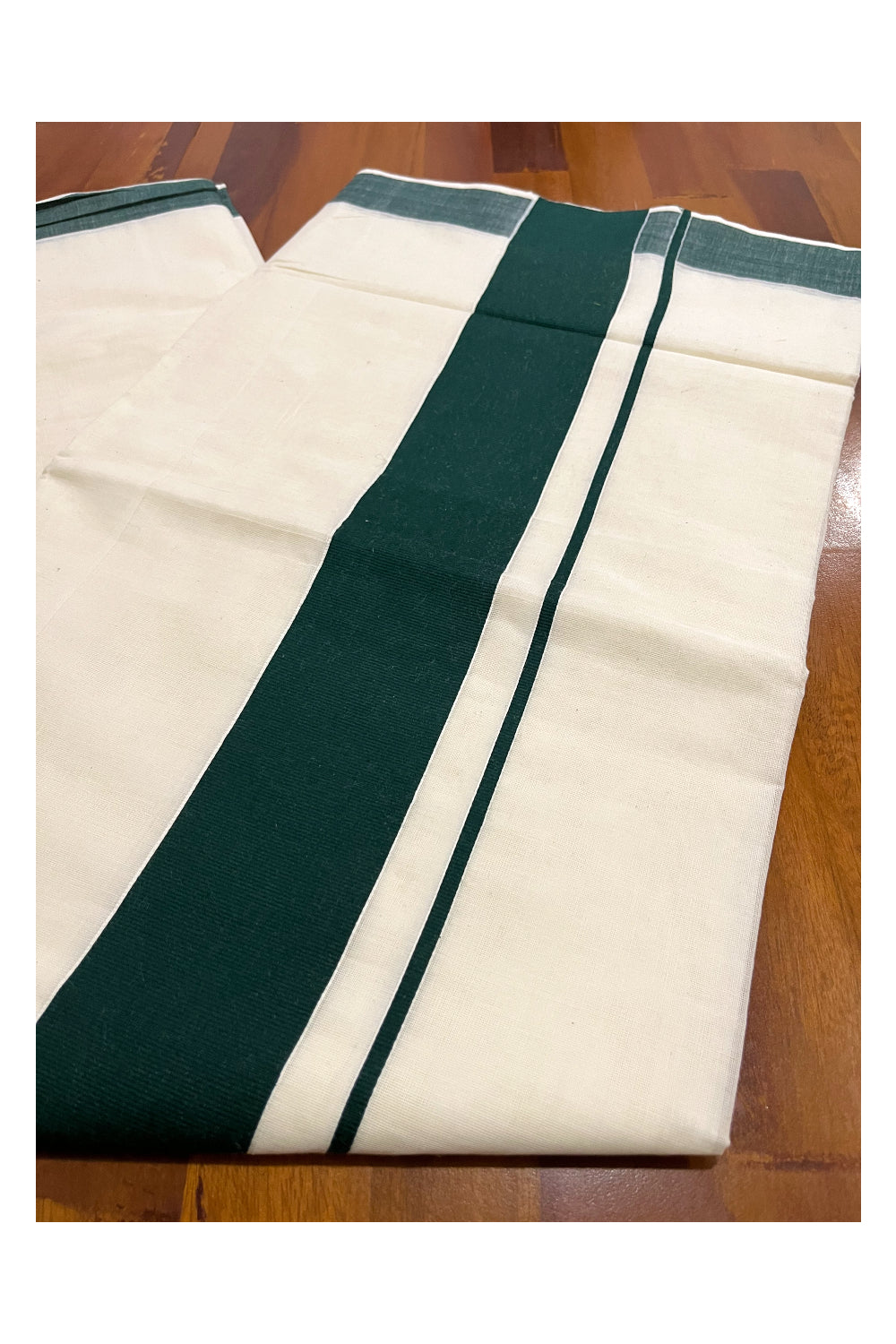 Pure Cotton Kerala Saree with Plain Dark Green Border