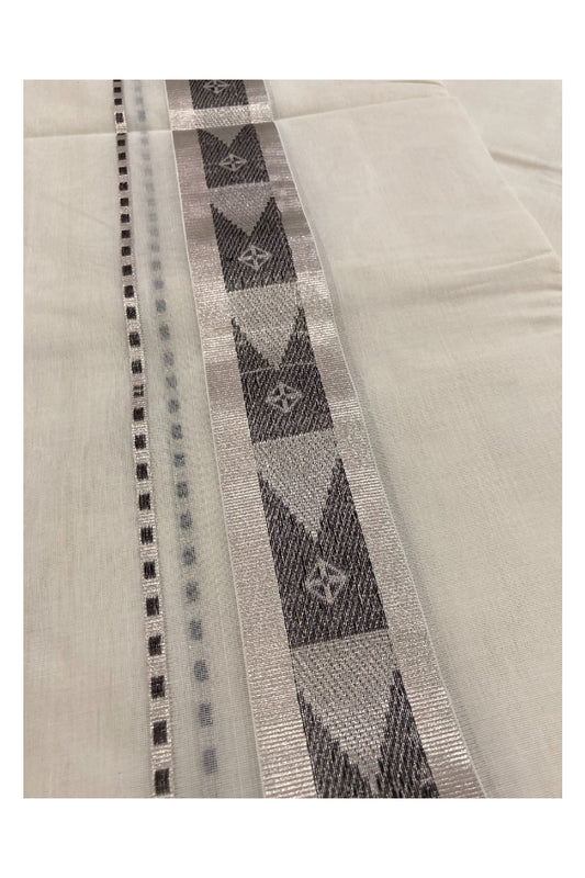 Southloom Handloom Premium Silver Kasavu Dhoti with Woven Design Border