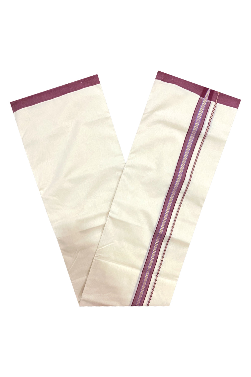 Southloom Premium Handloom Double Mundu with Maroon and Kasavu Border (South Indian Kerala Dhoti)