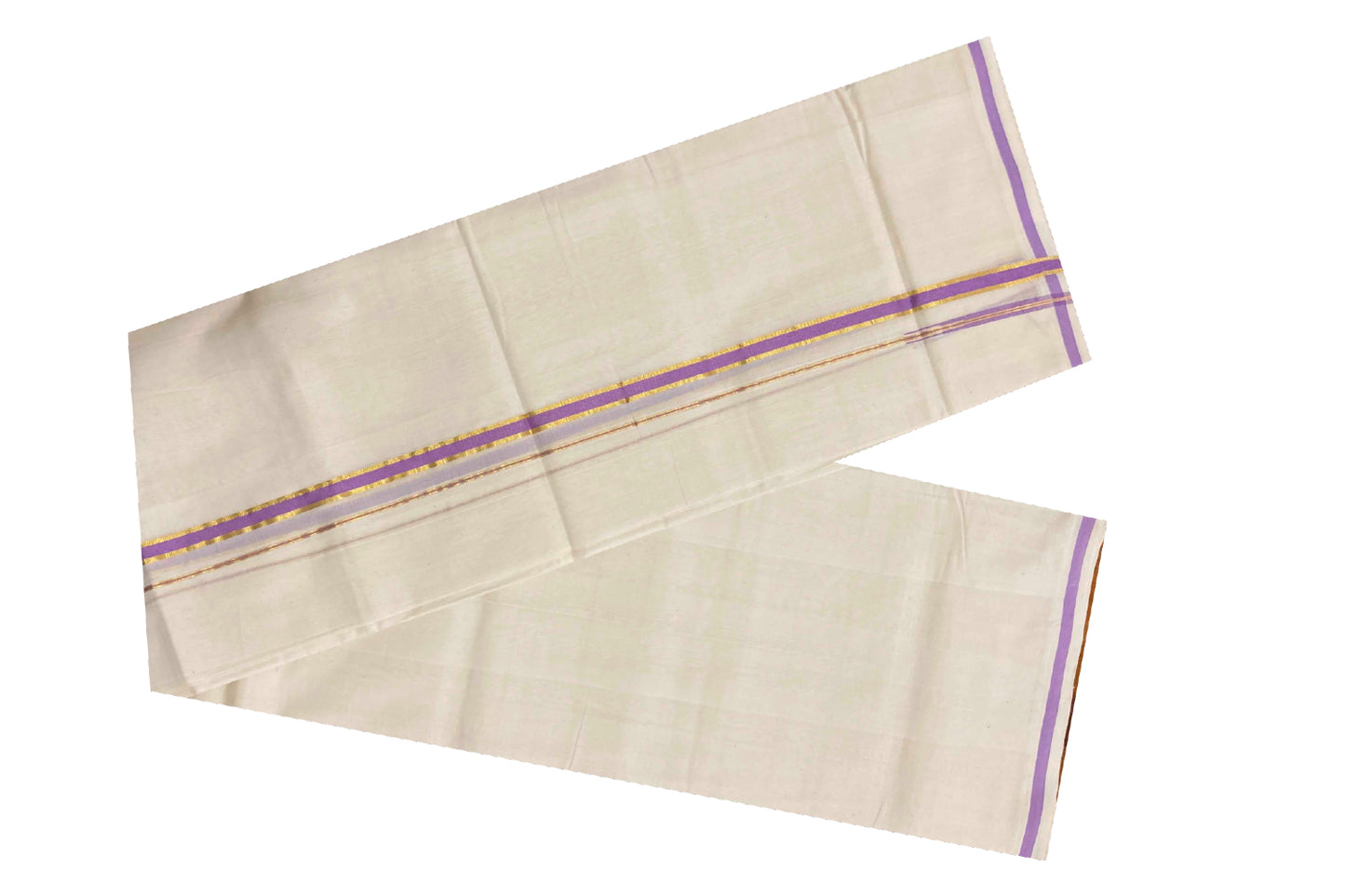 Southloom Balaramapuram Unakkupaavu Handloom Mundu with Light Violet and Puliyilakkara Kasavu Border