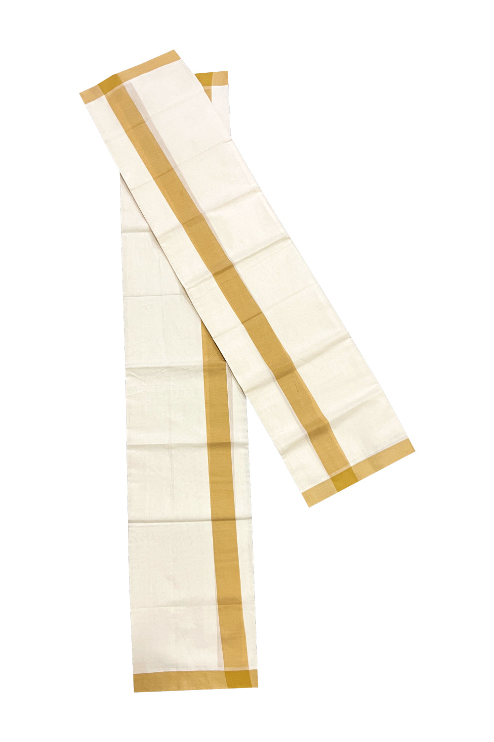 Kerala Cotton Mulloth Mundum Neriyathum Single (Set Mundu) with Yellow Border (Extra Soft Cotton) 2.80 Mtrs