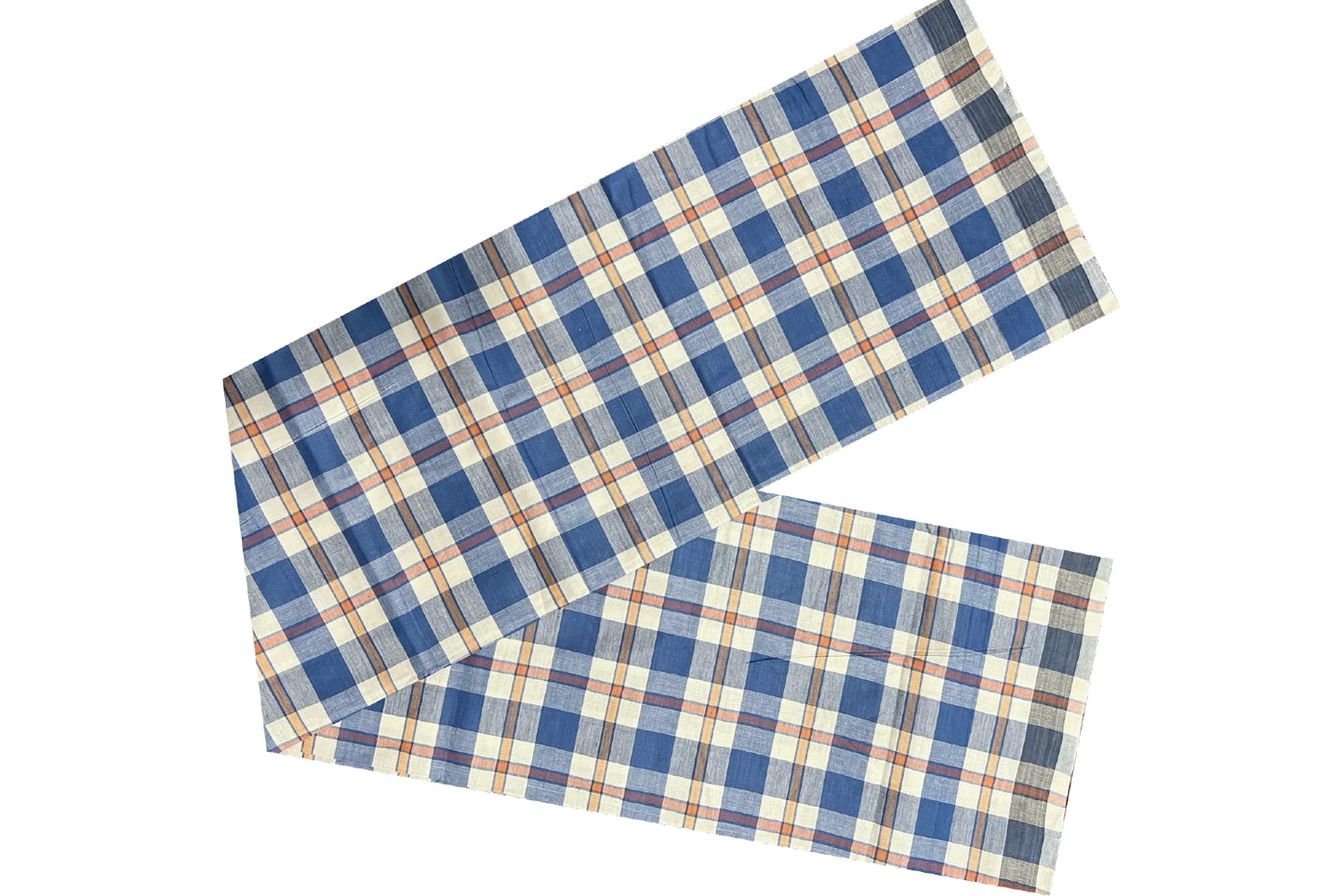 Southloom Premium Handloom Borderless Blue Orange Checkered Single Mundu (Lungi)