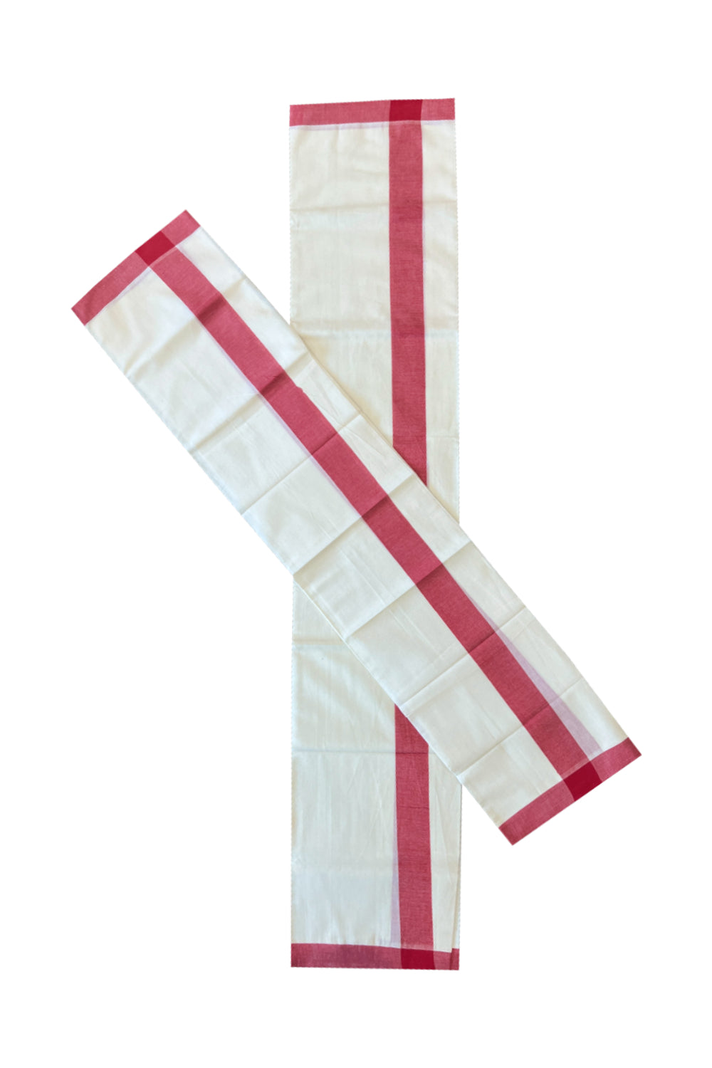 Kerala Cotton Mulloth Mundum Neriyathum Single (Set Mundu) with Red Border (Extra Soft Cotton) 2.80 Mtrs