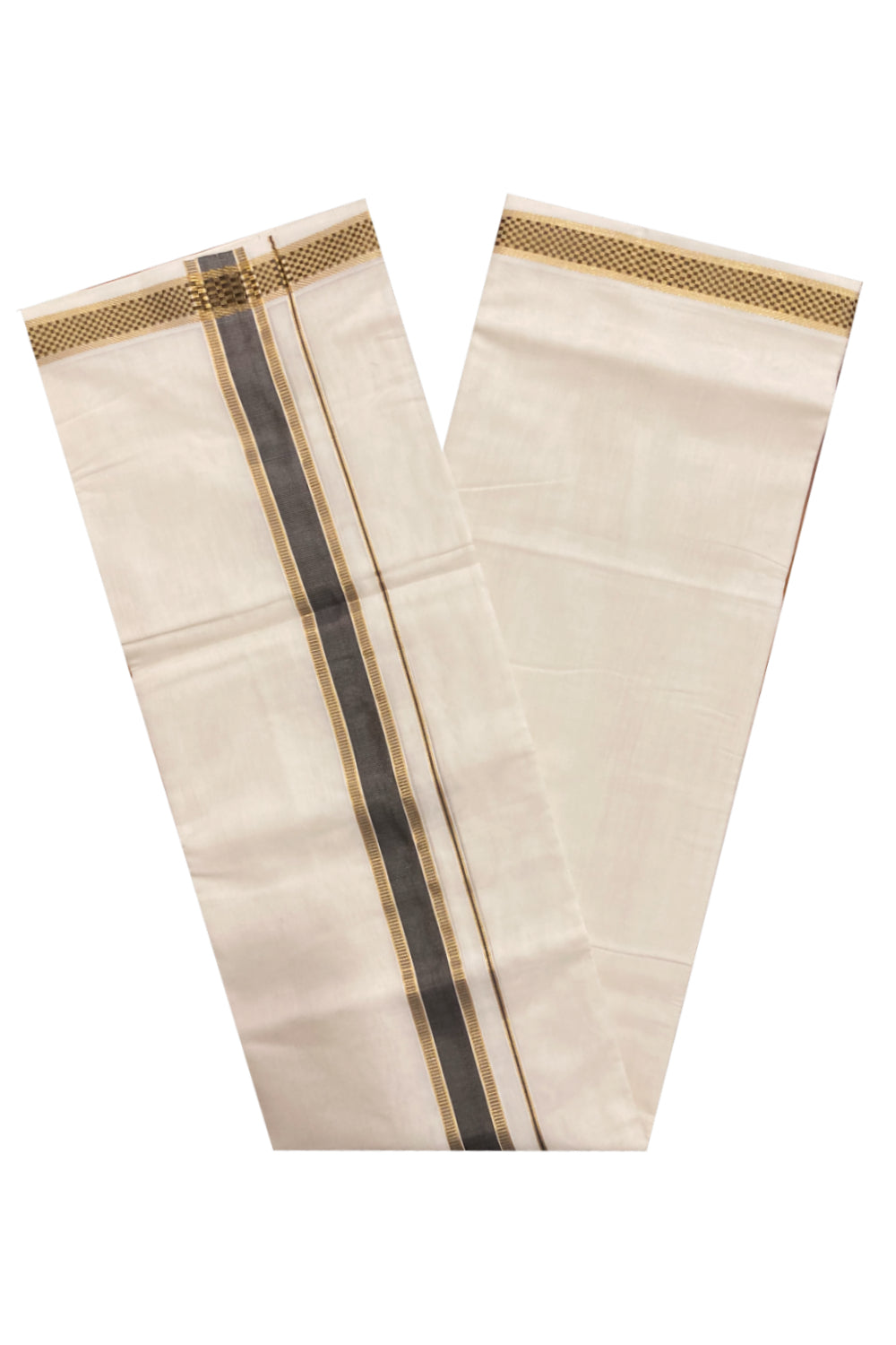 Southloom Premium Handloom Pure Cotton Mundu with Golden and Black Kasavu Design Border (South Indian Dhoti)