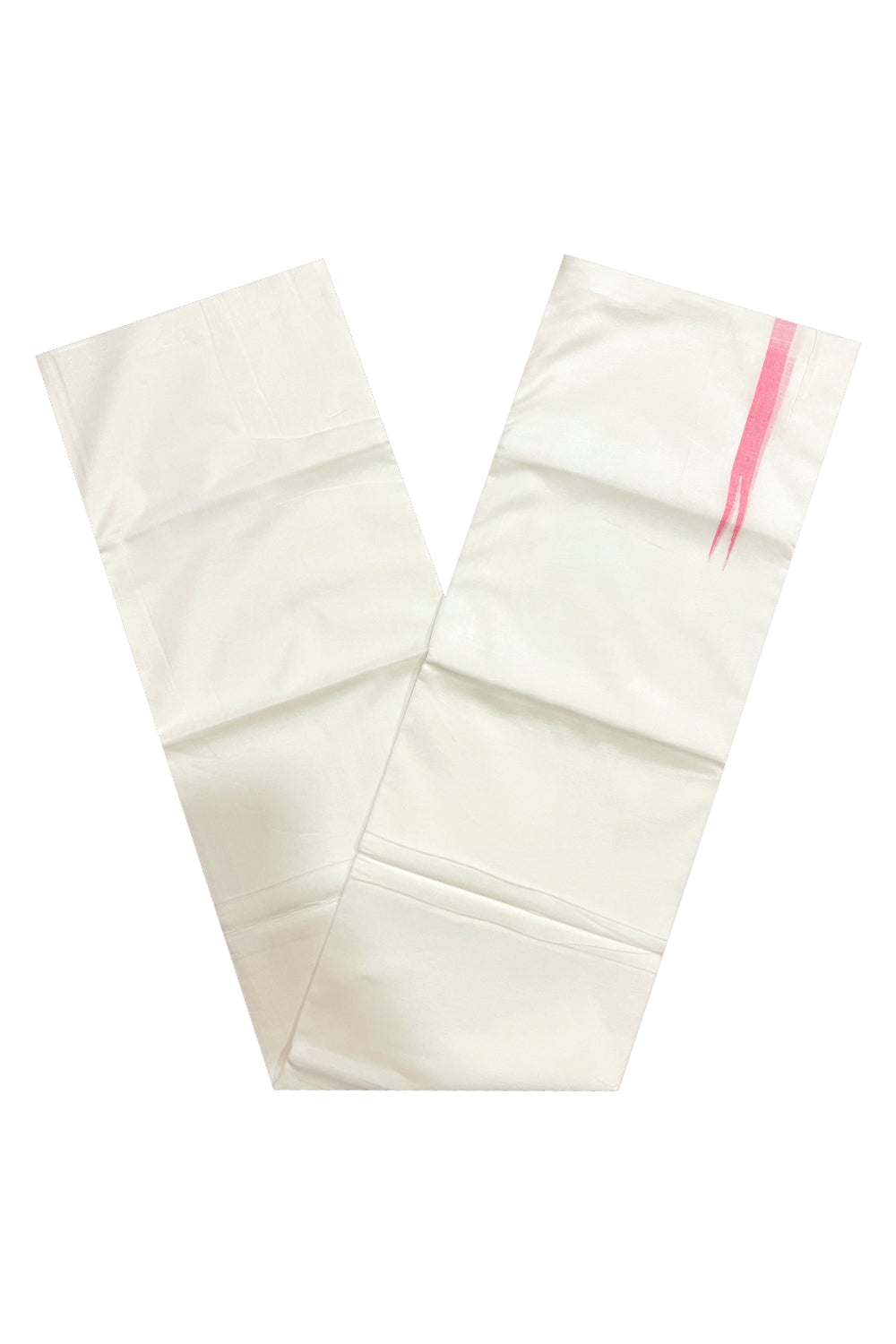 Pure White Cotton Double Borderless Mundu with Pink Chutti Design on Bottom (South Indian Dhoti)