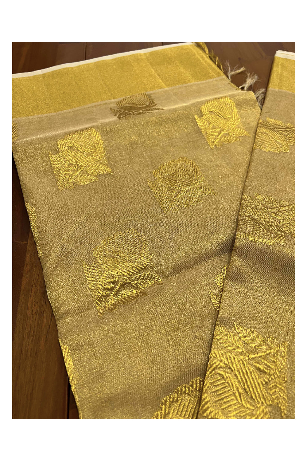 Southloom Kuthampully Handloom Full Kasavu Wedding Saree with Floral Motifs