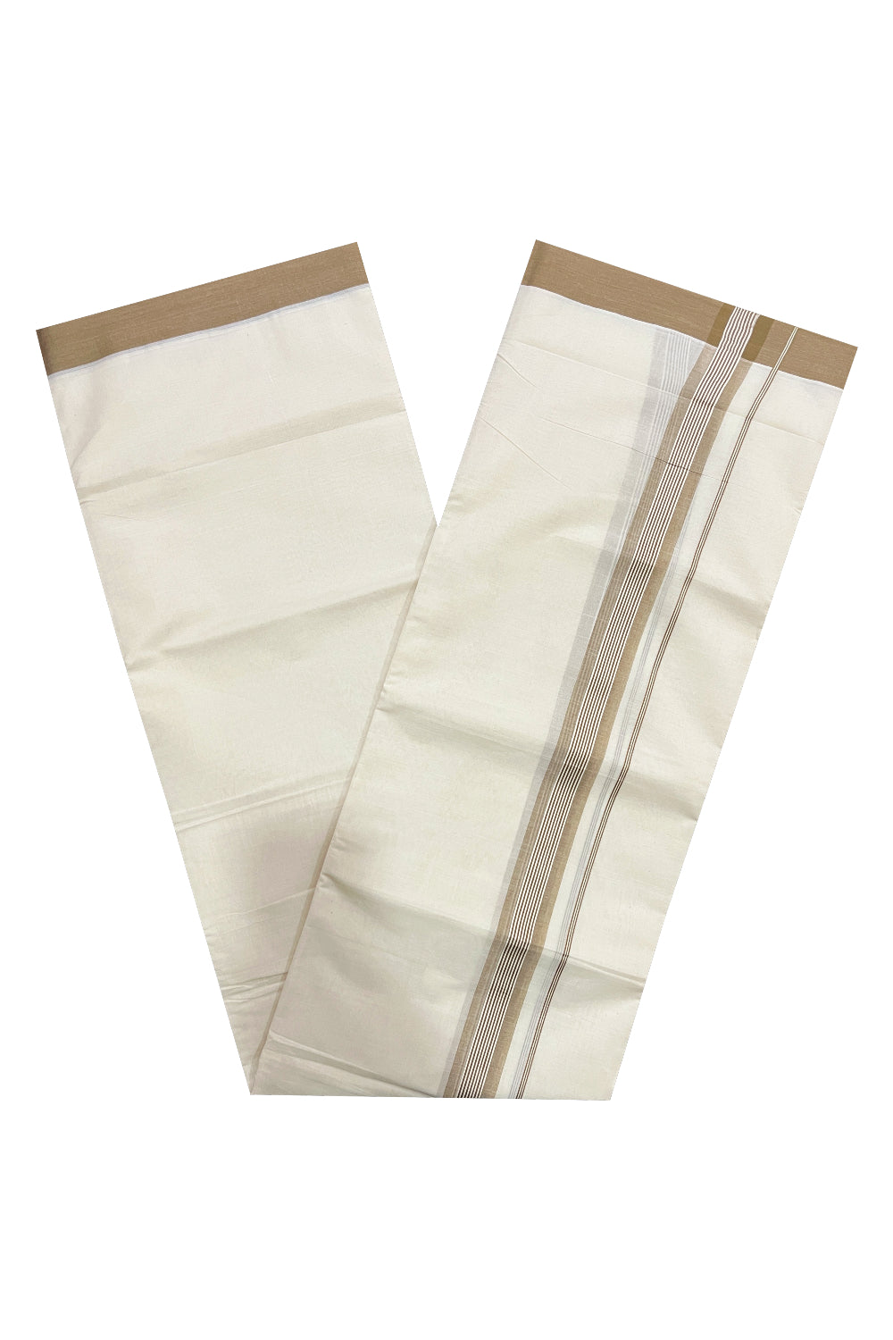 Pure Cotton Off White Double Mundu with Brown Kara (South Indian Dhoti)