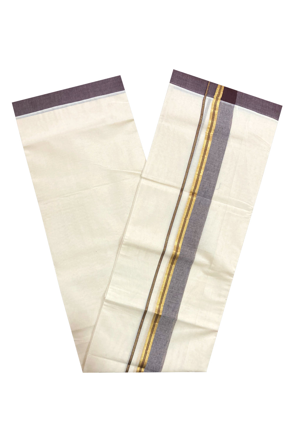 Pure Cotton Double Mundu with Brown and Kasavu Border (South Indian Dhoti)