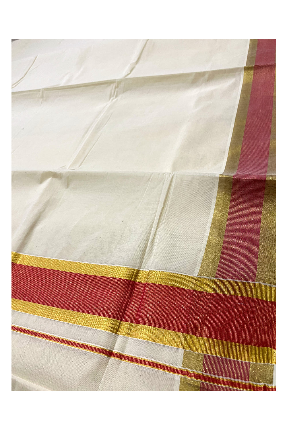 Pure Cotton Kerala Saree with Kasavu and Red Border