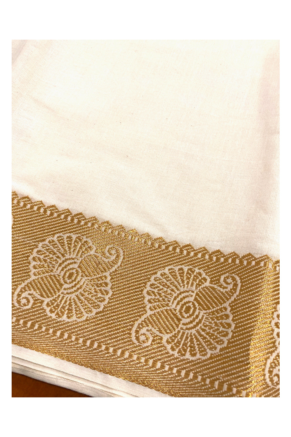 Kerala Plain Cotton Skirt Material with Kasavu Woven Border (4 meters)