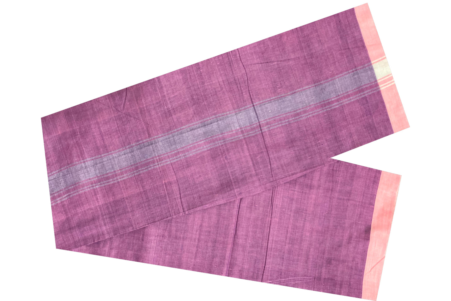 Southloom Premium Handloom Violet Solid Single Mundu (Lungi) with Grey Border