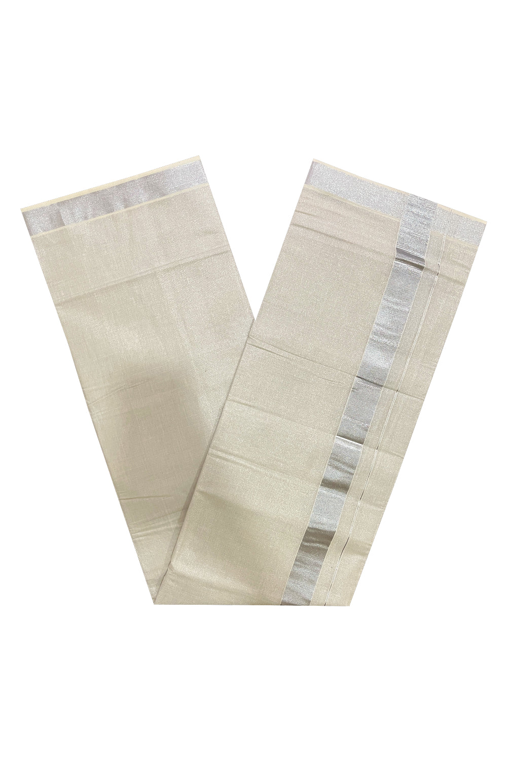 Kerala Silver Tissue Double Mundu with 1.5 inch Border (South Indian Dhoti)