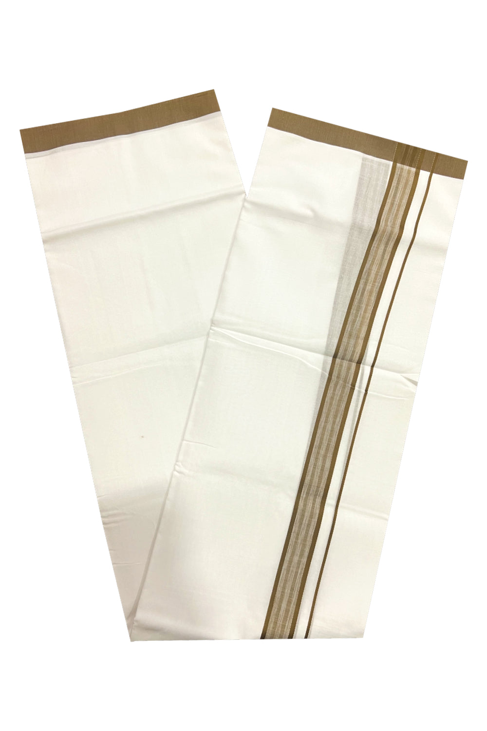 Pure White Cotton Double Mundu with Olive Yellow Border (South Indian Dhoti)