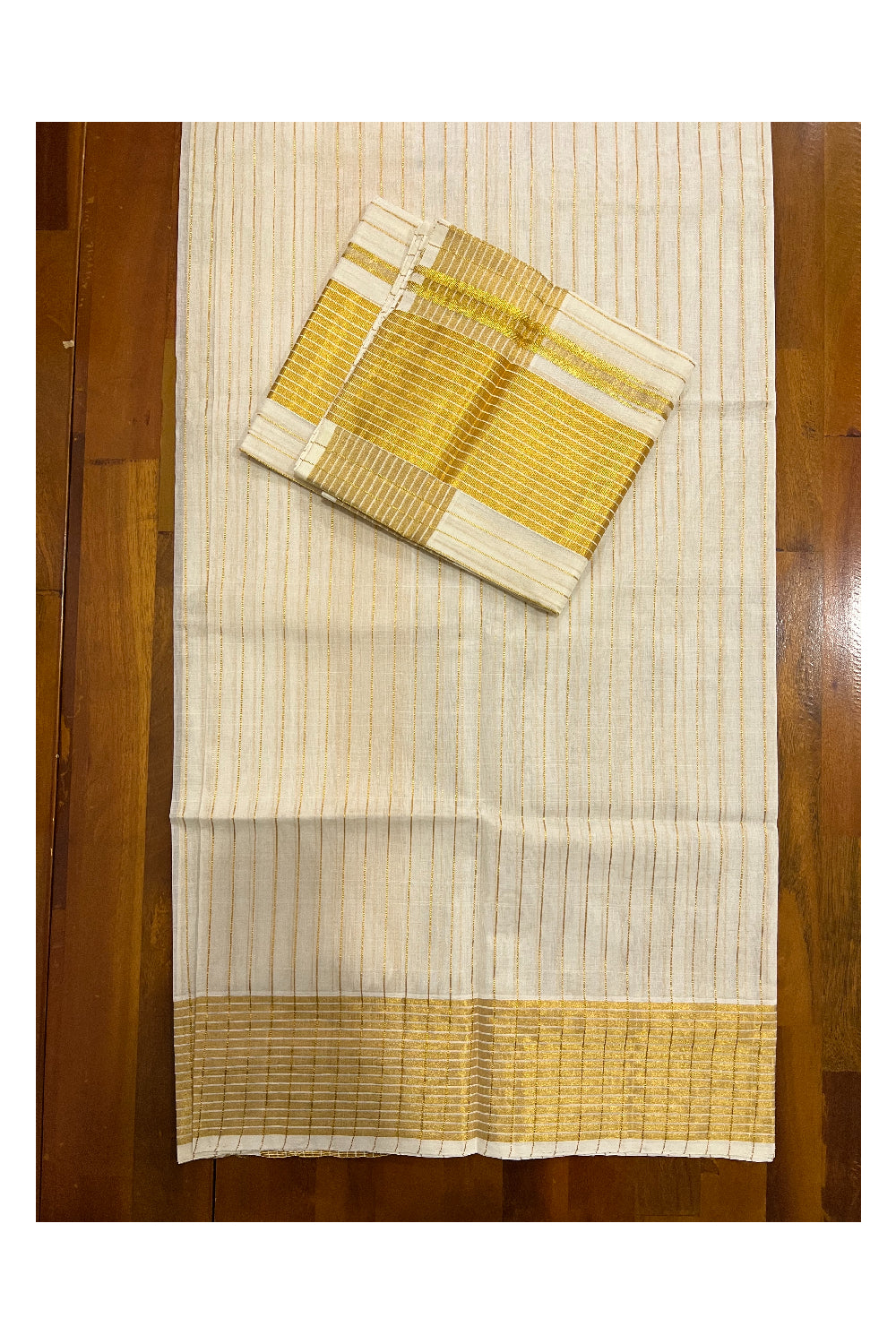 Southloom Onam 2022 Premium Handloom Lines Set Mundu with Kasavu Kara (2.80 M)