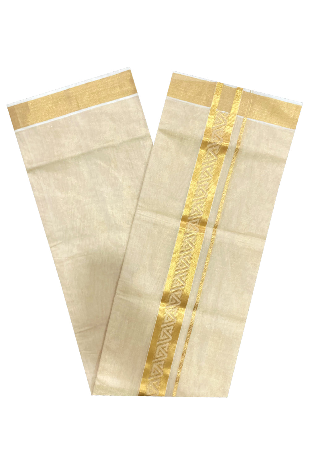 Southloom Premium Handloom Tissue Mundu with Kasavu Woven Border (South Indian Dhoti)