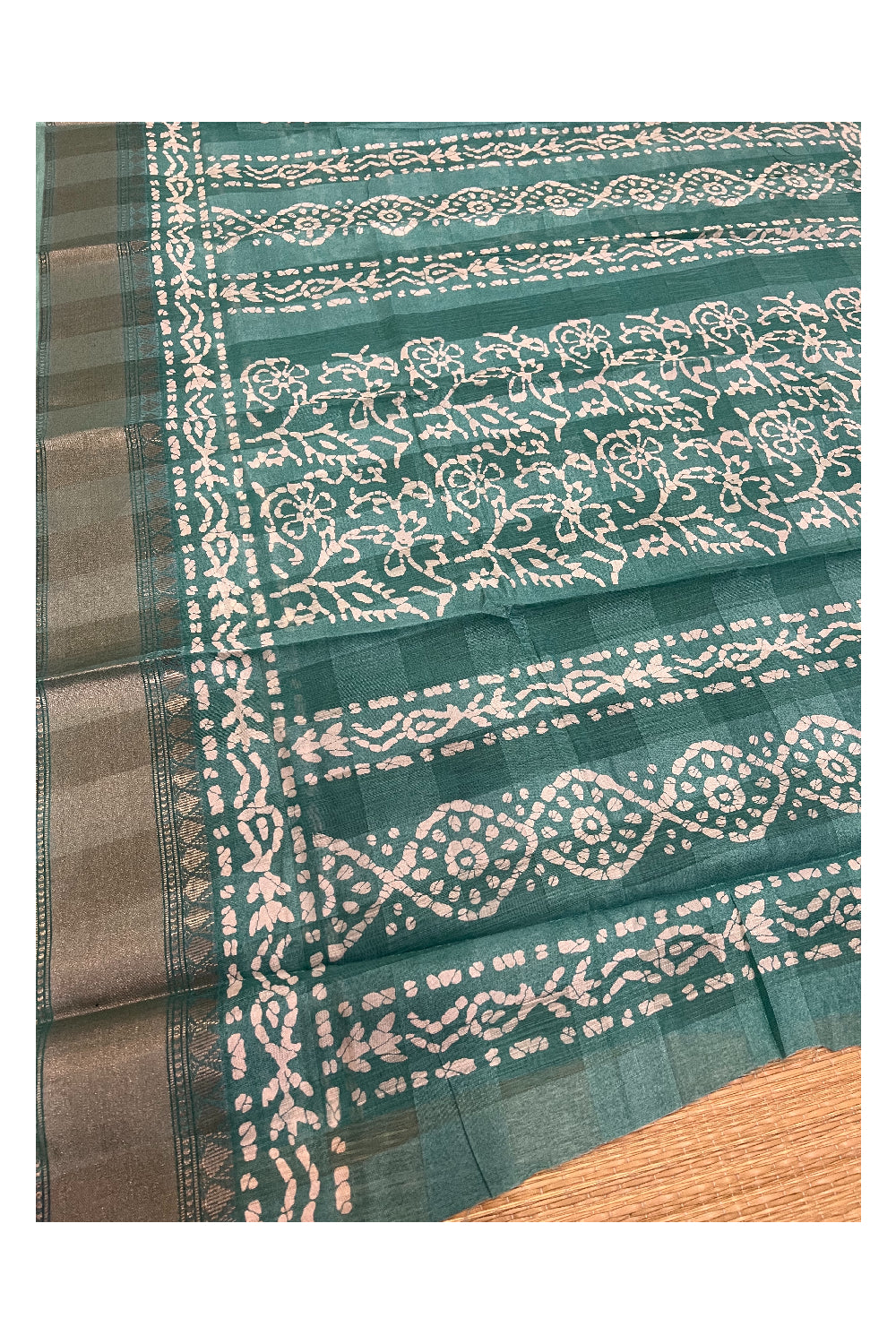 Southloom Turquoise Cotton Printed Designer Saree