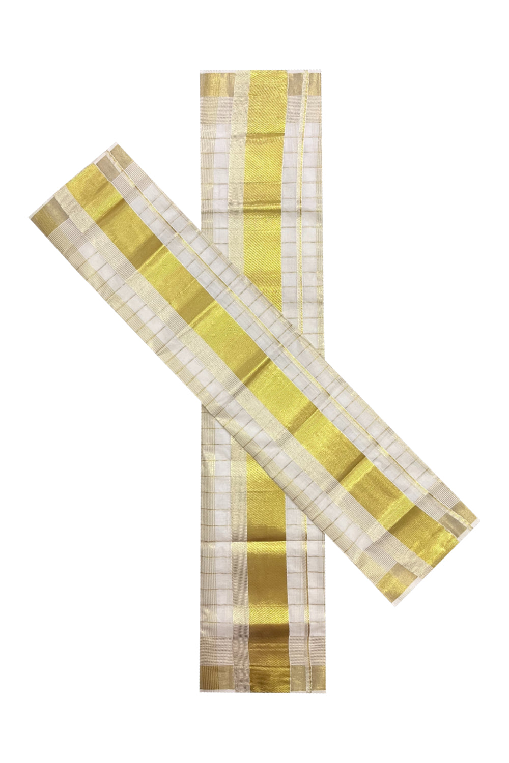 Pure Cotton Set Mundu (Mundum Neriyathum) with Kasavu Woven Check Design on Body 2.80 Mtrs